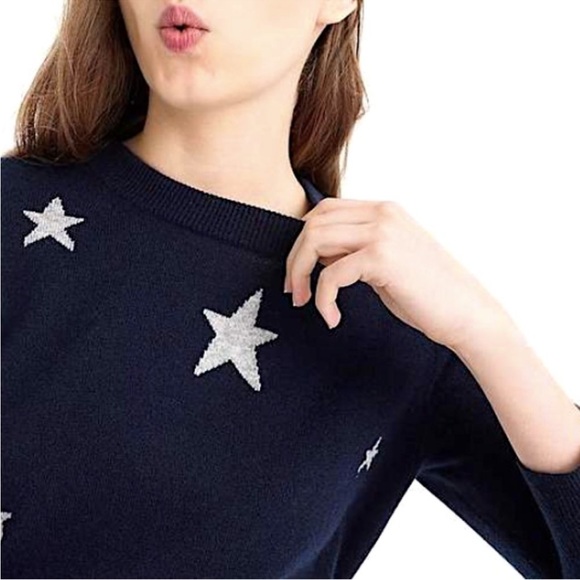 J Crew Everyday Cashmere Crewneck Sweater with Intarsia-Knit Stars - Picture 3 of 14